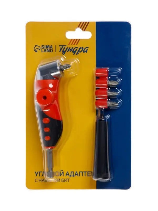 Адаптер угловой для дрели ТУНДРА, с набором бит 4 шт.
