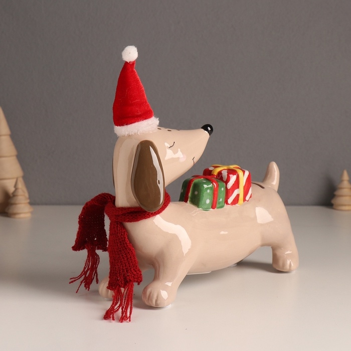 Копилка керамика  Копилка керамика "Собака такса новогодняя" 19х20х8 см