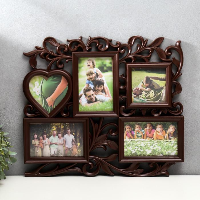 Фоторамка-коллаж Фоторамка-коллаж "С сердцем" на 5 фото, орех (пластиковый экран)
