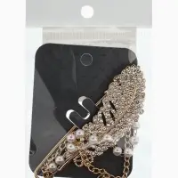 Булавка &laquo;Перо&raquo; в стразах, цепочка, жемчуг, L=7.5 см, цвет белый в золоте