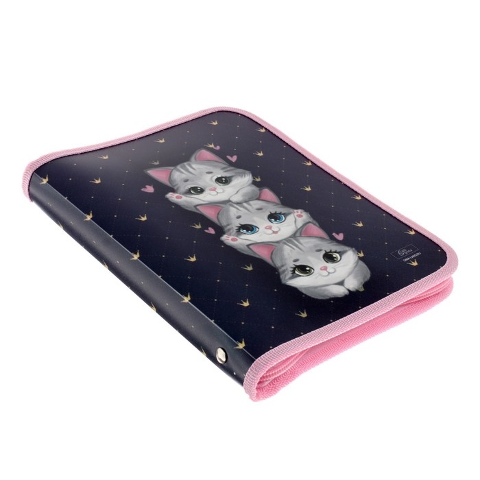 Папка для тетрадей А5, 180 х 230 х 25 мм, молния вокруг, пластиковая 0.5, ПМ-А5-04 Calligrata  Папка для тетрадей А5, 180 х 230 х 25 мм, молния вокруг, пластиковая 0.5, ПМ-А5-04 Calligrata "Котики"