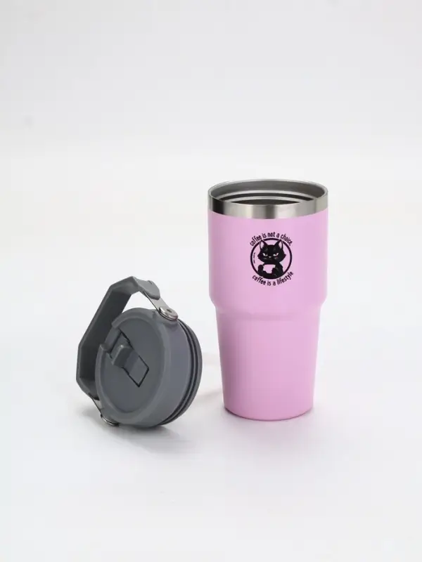 Термостакан с ручкой  Термостакан с ручкой "Coffee", 600 мл, розовая