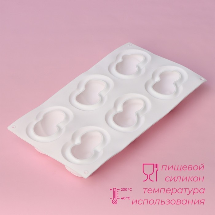 Форма для муссовых десертов и выпечки Доляна «Вишенки», 29,8×17,2×4,2 см, 6 ячеек (8×5 см), цвет белый Форма для муссовых десертов и выпечки Доляна «Вишенки», 29,8×17,2×4,2 см, 6 ячеек (8×5 см), цвет белый