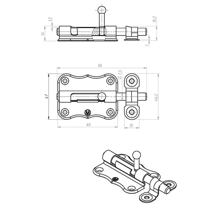 Задвижка накладная ЗТ-2-60, покрытие цинк Задвижка накладная ЗТ-2-60, покрытие цинк