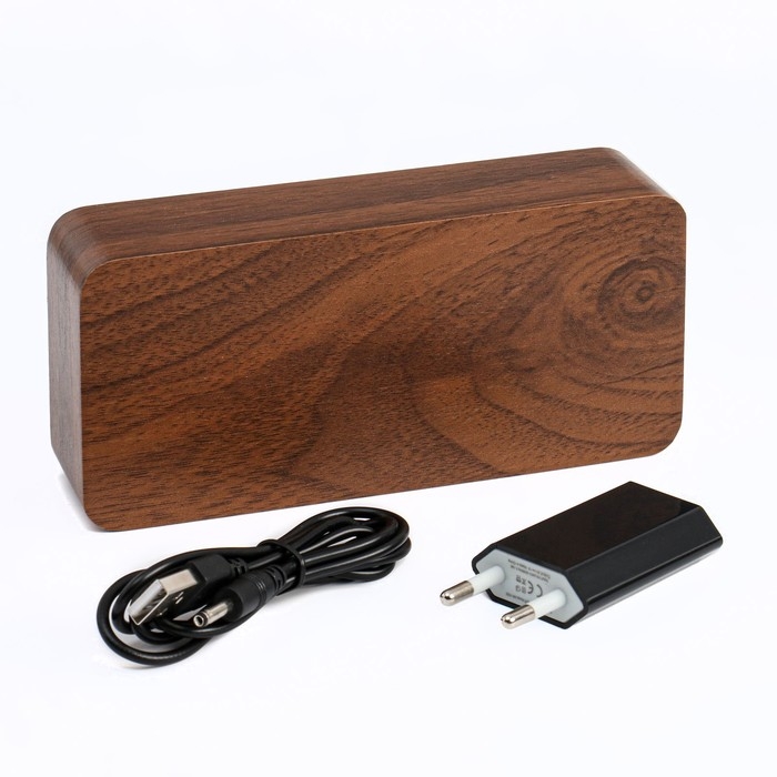 Часы - будильник электронные Часы - будильник электронные "Цифра-Т" настольные с термометром, деревянные, ААА, USB