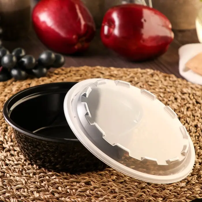 Контейнер одноразовый с крышкой, 530 мл, круглый, пластик, чёрный