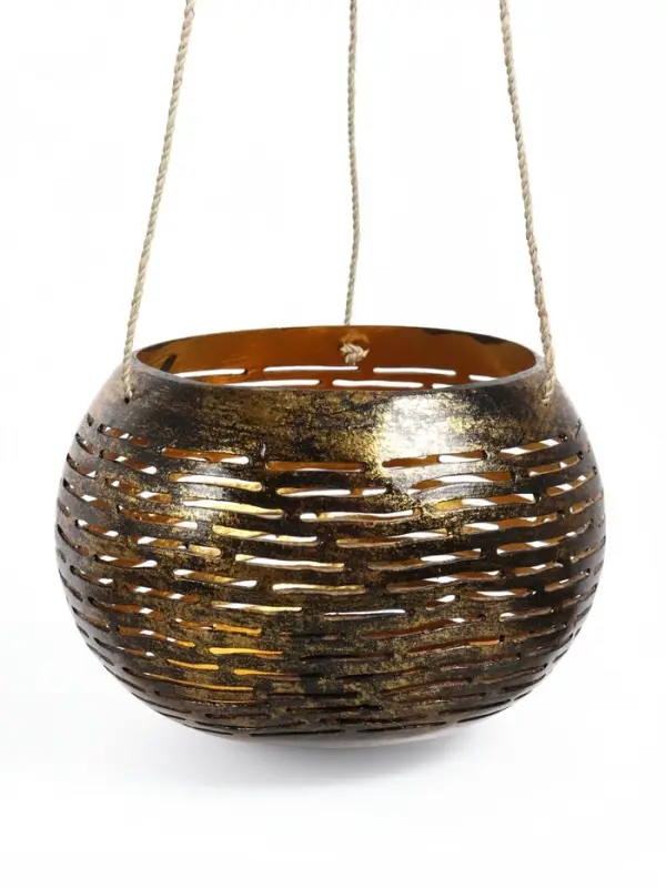 Подсвечник подвесной из кокоса, 14&times;14&times;10 см, чёрно-золотой