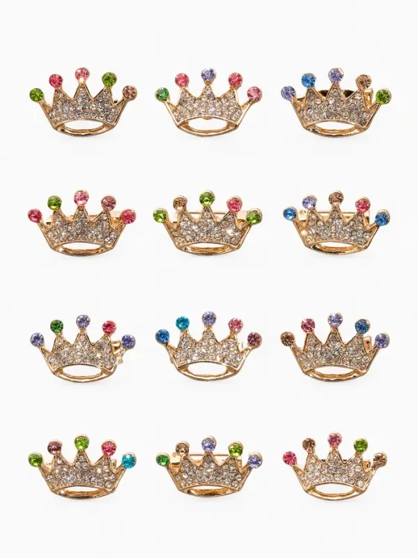 Брошь &laquo;Корона&raquo;, радужная, цветная в жёлтом золоте