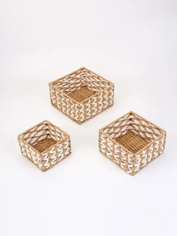 Набор корзин &laquo;Айка&raquo; 3 шт.: 15&times;10, 19&times;11, 22&times;12 см, бумага, бежевые, квадратные