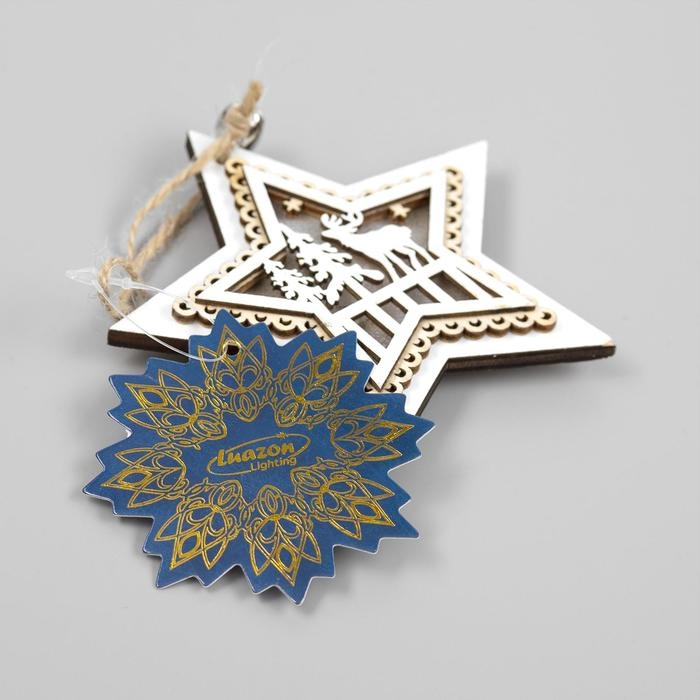 Ёлочная игрушка «Звезда с оленем», от батареек, свечение тёплое белое Ёлочная игрушка «Звезда с оленем», от батареек, свечение тёплое белое