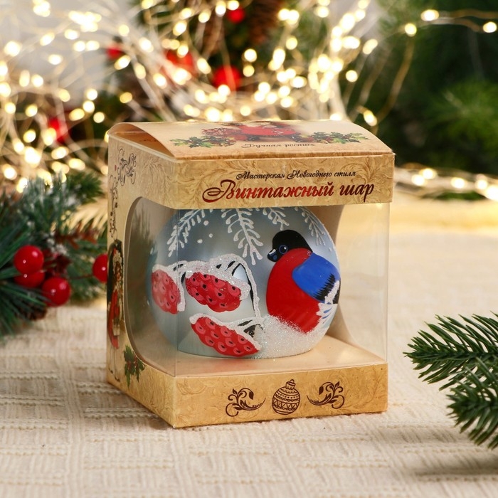 Ёлочный шар d-8 см Ёлочный шар d-8 см "Снегирь с рябиной"