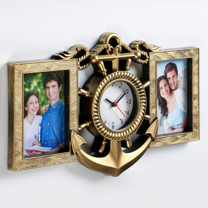 Часы настенные интерьерные, фоторамка - коллаж Часы настенные интерьерные, фоторамка - коллаж "Якорь", бесшумные, 42 х 27 см, d-12 см