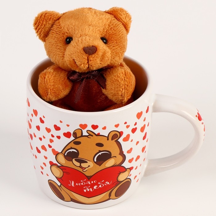 Набор «Люблю тебя», игрушка в кружке, мишка, цвет МИКС Набор «Люблю тебя», игрушка в кружке, мишка, цвет МИКС