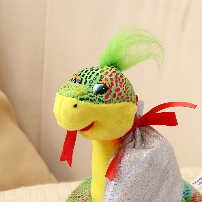 Мягкая игрушка «Змея», с подарочным мешком, 15 см, цвет зелёный