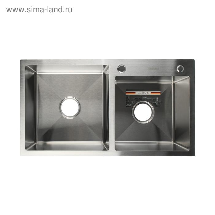 Мойка кухонная GERHANS K37843-S, врезная, двойная, 780х430х220 мм, с сифоном, S = 3.0 и 0.8 мм, глянцевая Мойка кухонная GERHANS K37843-S, врезная, двойная, 780х430х220 мм, с сифоном, S = 3.0 и 0.8 мм, глянцевая