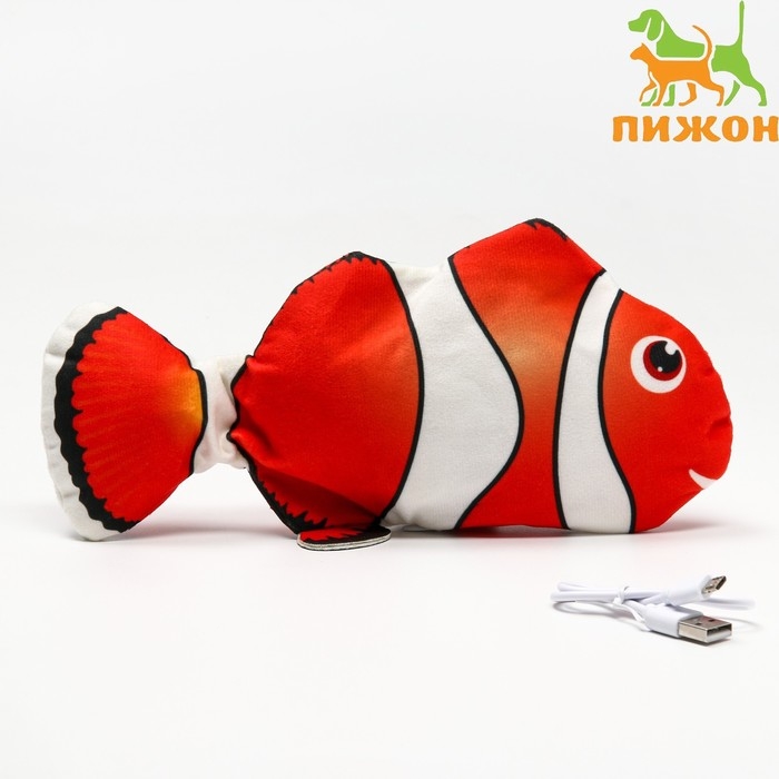 Игрушка для кошек  Игрушка для кошек "Рыба-клоун" с двигающимся хвостом и с USB-зарядкой, 28 см