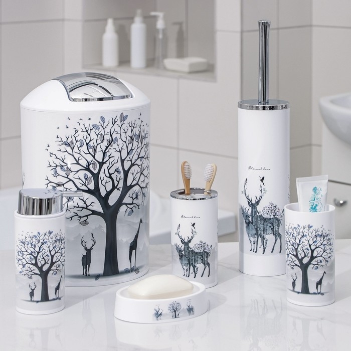 Набор аксессуаров для ванной комнаты «Тень горы», 6 предметов (дозатор, мыльница, 2 стакана, ёрш, ведро)