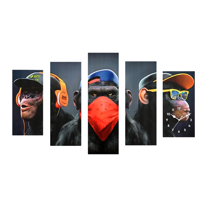 Часы-картина настенные модульные  Часы-картина настенные модульные "Обезьяны", бесшумные, 80 х 140 см