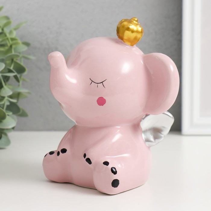 Копилка керамика Копилка керамика "Розовый слонёнок с крыльями в короне" 12,8х9,5х14 см