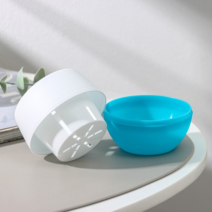 Горшок для цветов с поддоном «Япония», 125 мл, d=8 см, h=6,5 см, цвет белый-бирюзовый Горшок для цветов с поддоном «Япония», 125 мл, d=8 см, h=6,5 см, цвет белый-бирюзовый