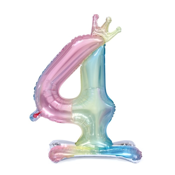 Шар фольгированный 32" &laquo;Цифра 4 с короной&raquo;, градиент, на подставке