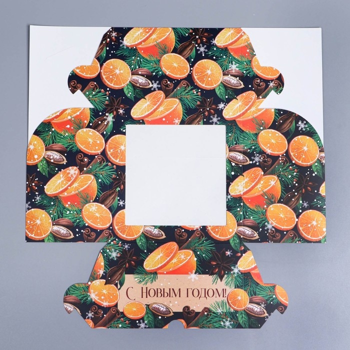 Коробка складная на 4 капкейков с окном «Пряности», 16 х 16 х 10 см, Новый год