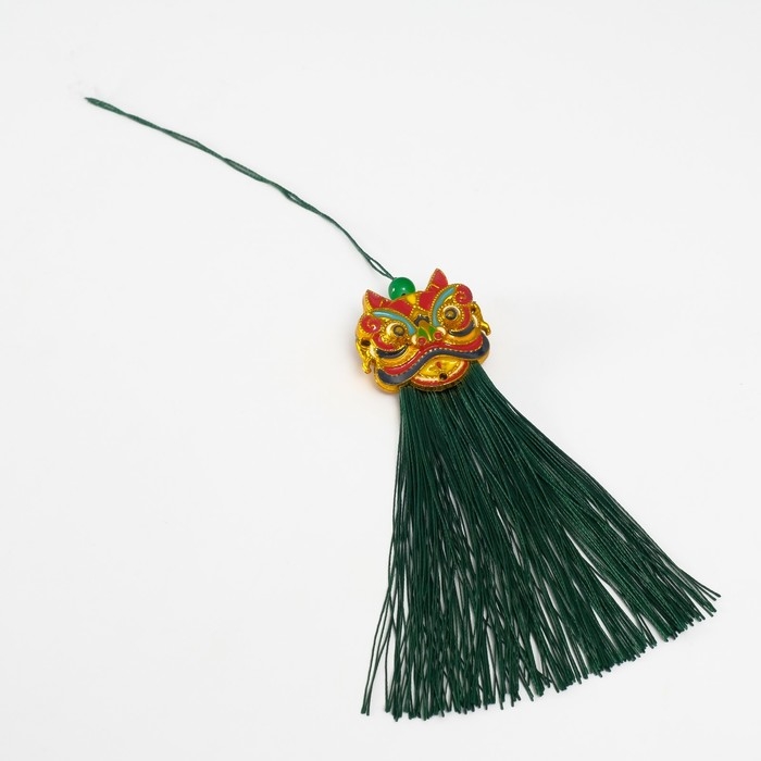 Подвеска текстиль, пластик Подвеска текстиль, пластик "Китайский лев" зелёная 2х4х14 см