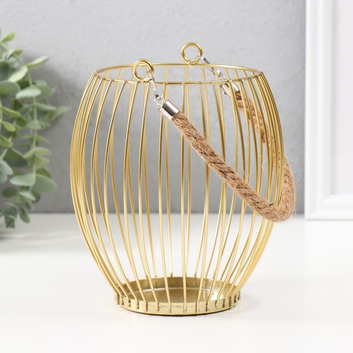 Подсвечник металл, текстиль на 1 свечу  Подсвечник металл, текстиль на 1 свечу "Корзина" d=10 см бронза 15х15х17 см