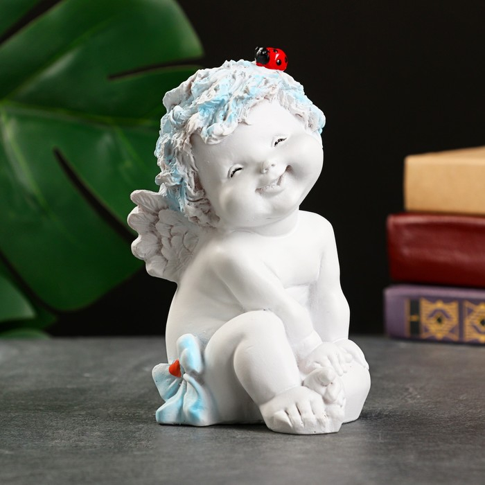 Фигура "Ангелочек с божьей коровкой" белый 8,5х10х14см