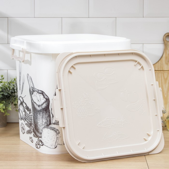 Ёмкость для муки и сахара, 25 л, с декором, цвет белый