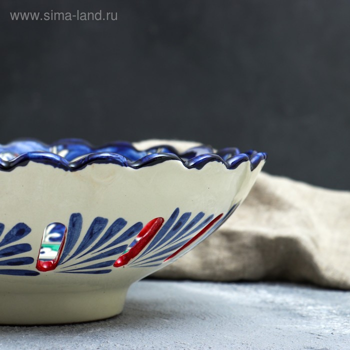 Фруктовница Риштанская Керамика  Фруктовница Риштанская Керамика "Узоры", 25 см, синяя
