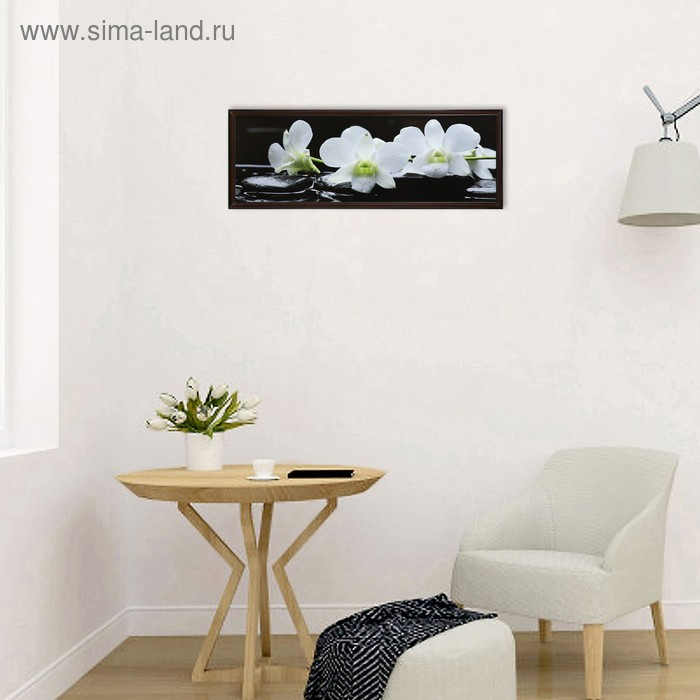 Картина  Картина "Орхидеи на чёрных камнях" 57*157 см рамка МИКС