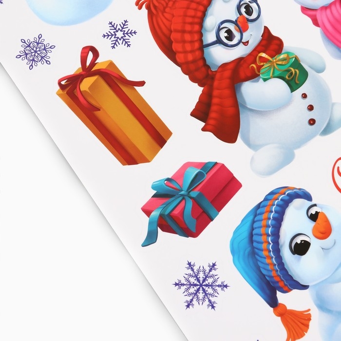 Наклейки новогодние, интерьерные  «Снеговички», 29.7 х 42 см, Новый год