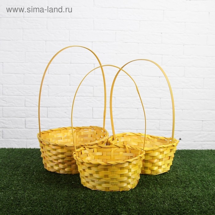 Набор корзин плетёных, жёлтых, бамбук, 3 шт. Набор корзин плетёных, жёлтых, бамбук, 3 шт.