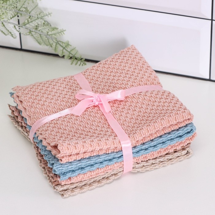 Набор салфеток из микрофибры Доляна «Бантик», 30×30 см, 5 шт Набор салфеток из микрофибры Доляна «Бантик», 30×30 см, 5 шт