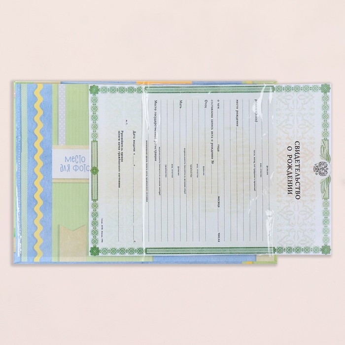 Свидетельство о рождении Свидетельство о рождении "Месяц" тиснение, зеленый бант, А5