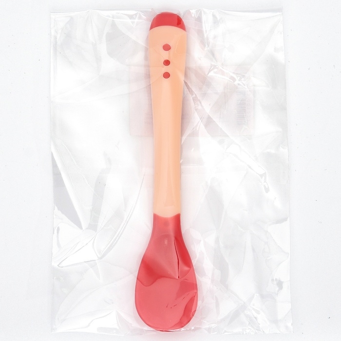 Ложка детская для кормления, термочувствительная, цвет красно-бежевый Ложка детская для кормления, термочувствительная, цвет красно-бежевый