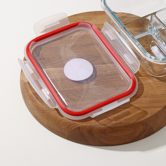 Контейнер для еды трёхсекционный из жаропрочного стекла Доляна &laquo;Клик&raquo;, 270/270/350 мл, 21&times;16&times;7 см, с крышкой