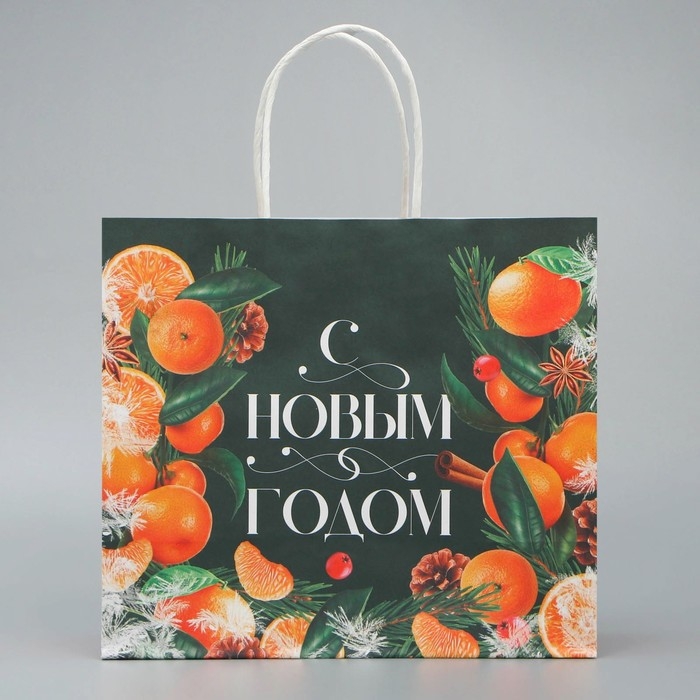 Пакет подарочный новогодний крафтовый «Новогодняя суета», 25 х 22 х 12 см, Новый год Пакет подарочный новогодний крафтовый «Новогодняя суета», 25 х 22 х 12 см, Новый год