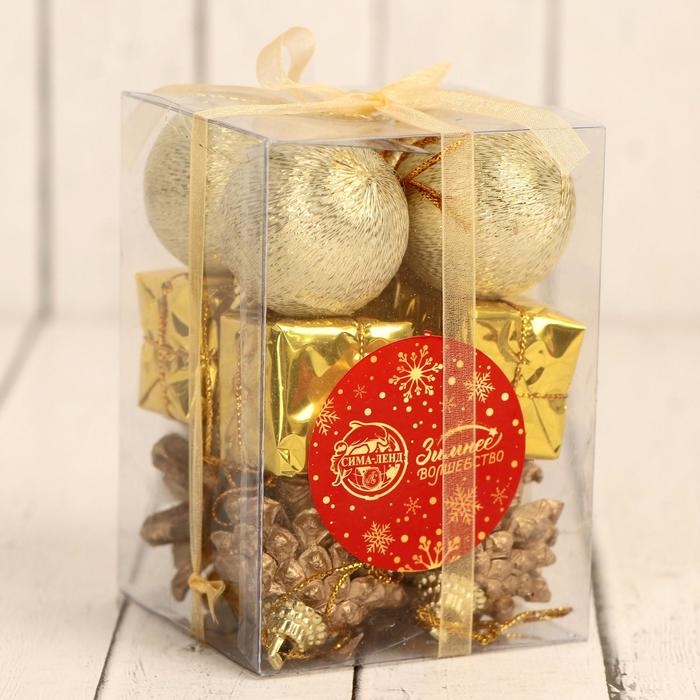 Набор украшений пластик 12 шт Набор украшений пластик 12 шт "Сочельник" (4 шара, 4 подарка, 4 шишки) микс