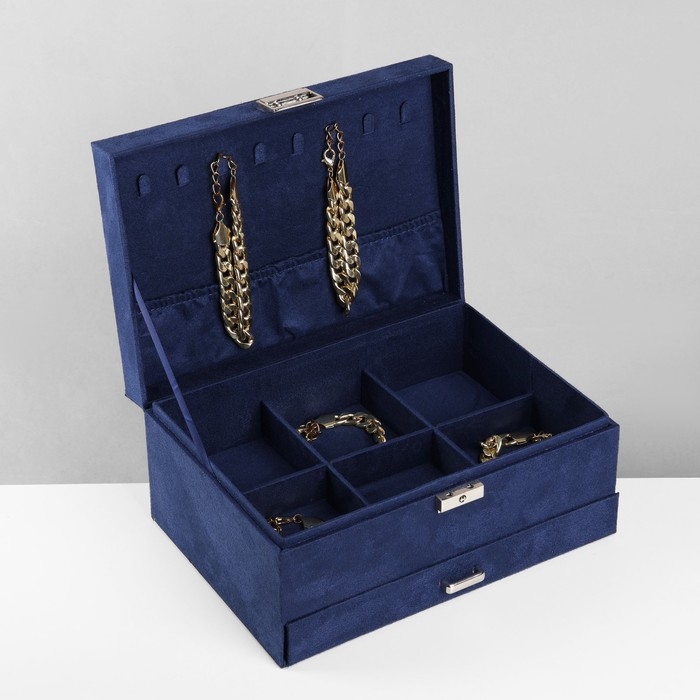 Подставка для украшений «Шкатулка» 2-х уровневая, флок, 24,5×17×12 см, цвет синий Подставка для украшений «Шкатулка» 2-х уровневая, флок, 24,5×17×12 см, цвет синий
