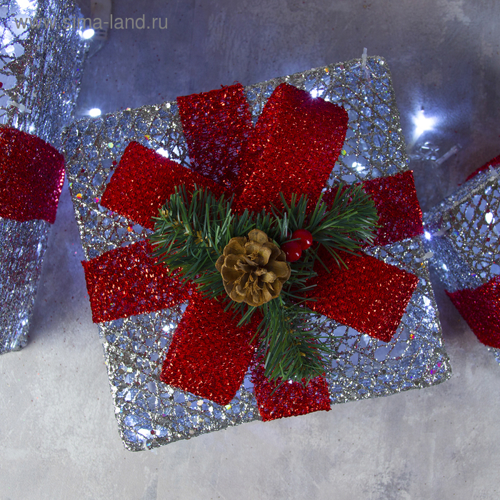 Светодиодная фигура «Подарки с красной лентой» 15, 20, 25 см, текстиль, металл, 220 В, свечение белое Светодиодная фигура «Подарки с красной лентой» 15, 20, 25 см, текстиль, металл, 220 В, свечение белое