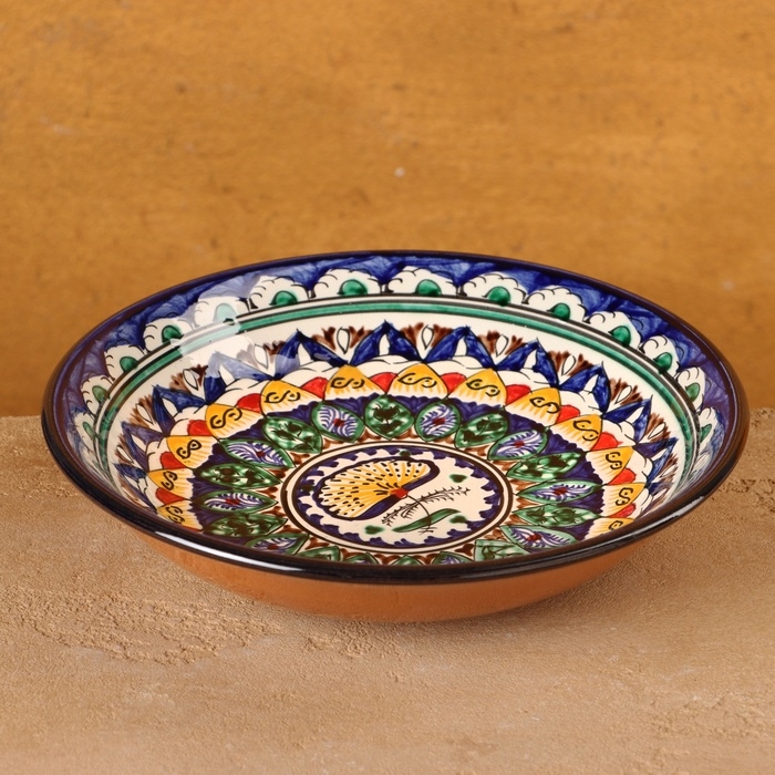 Тарелка Риштанская Керамика Тарелка Риштанская Керамика "Узоры", синяя, глубокая, микс, 20 см