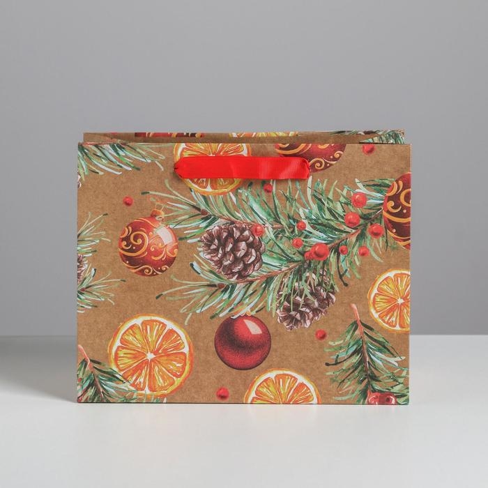 Пакет подарочный новогодний крафтовый горизонтальный «Новогодние шарики», MS 23 х 18 х 10 см, Новый год Пакет подарочный новогодний крафтовый горизонтальный «Новогодние шарики», MS 23 х 18 х 10 см, Новый год