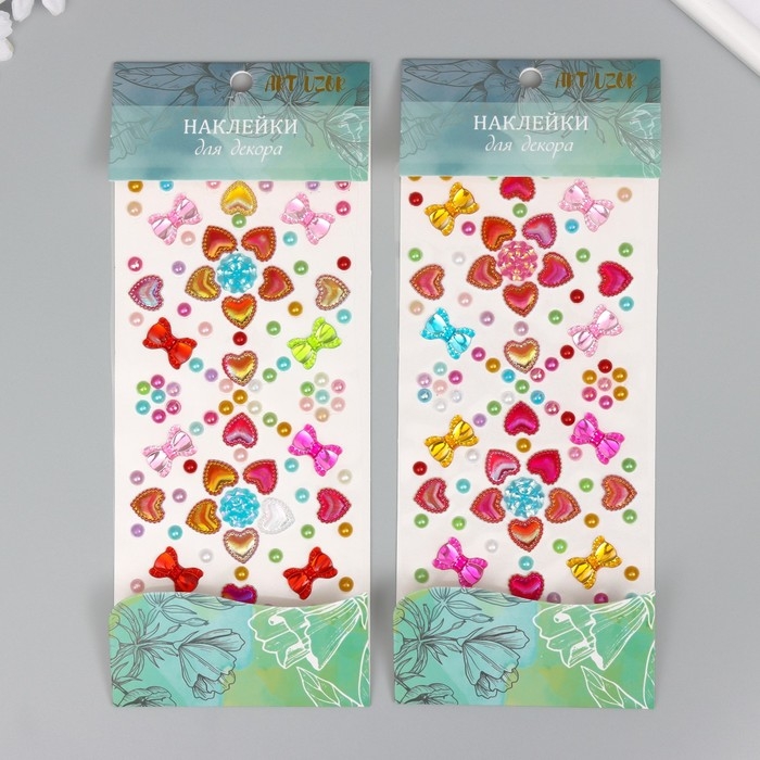 Наклейка пластик стразы "Розочки и бантики" МИКС 25х10 см