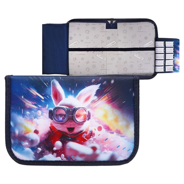 Пенал 1 секция 140 х 210 х 40 мм, откидной карман и косметичка, тканевый, Calligrata TOP Content  Пенал 1 секция 140 х 210 х 40 мм, откидной карман и косметичка, тканевый, Calligrata TOP Content "Супер заяц"