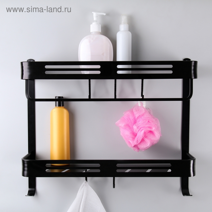 Полка 2-х ярусная, 50×12,6×43,6 см, цвет чёрный Полка 2-х ярусная, 50×12,6×43,6 см, цвет чёрный