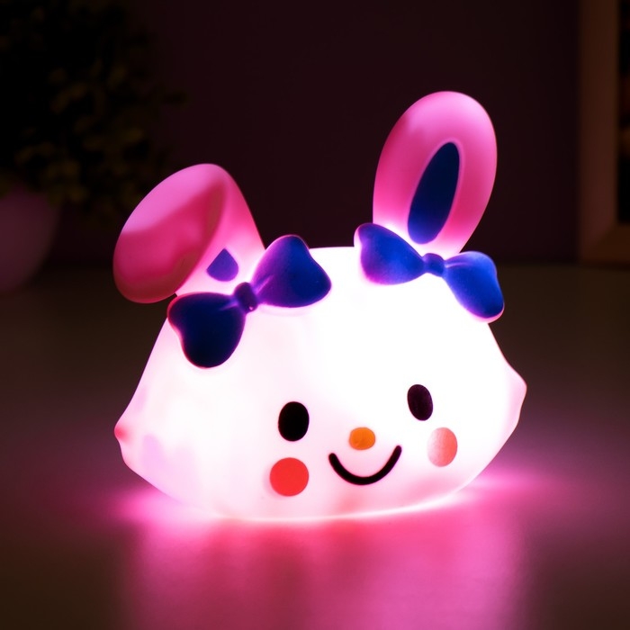 Ночник Ночник "Ушастик с бантиком" LED 1Вт 3хLR44 розовый 14х7х12,5см RISALUX