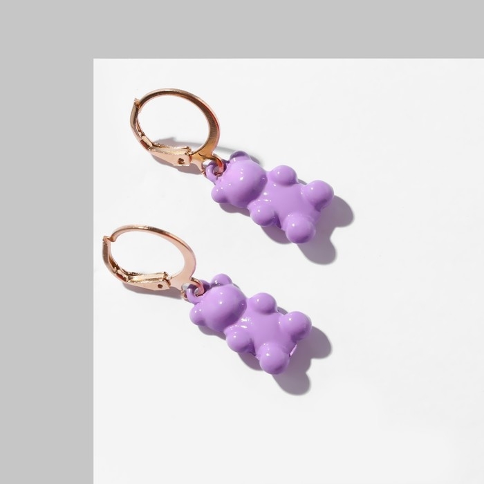 Серьги эмаль «Мармеладный мишка» на кольце, цвет сиреневый в золоте Серьги эмаль «Мармеладный мишка» на кольце, цвет сиреневый в золоте