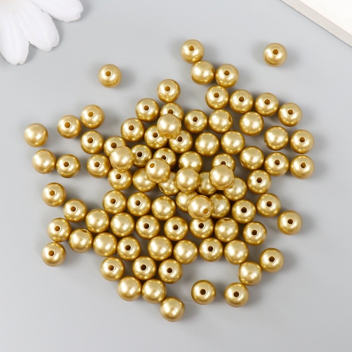 Набор бусин Набор бусин "Рукоделие" пластик, диаметр 8 мм, 25 гр, золотой